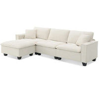 Canapé d'angle convertible en L 4 places avec pouf amovible et coussins assortis, revêtement en velours suédine
