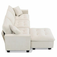 Canapé d'angle convertible en L 4 places avec pouf amovible et coussins assortis, revêtement en velours suédine