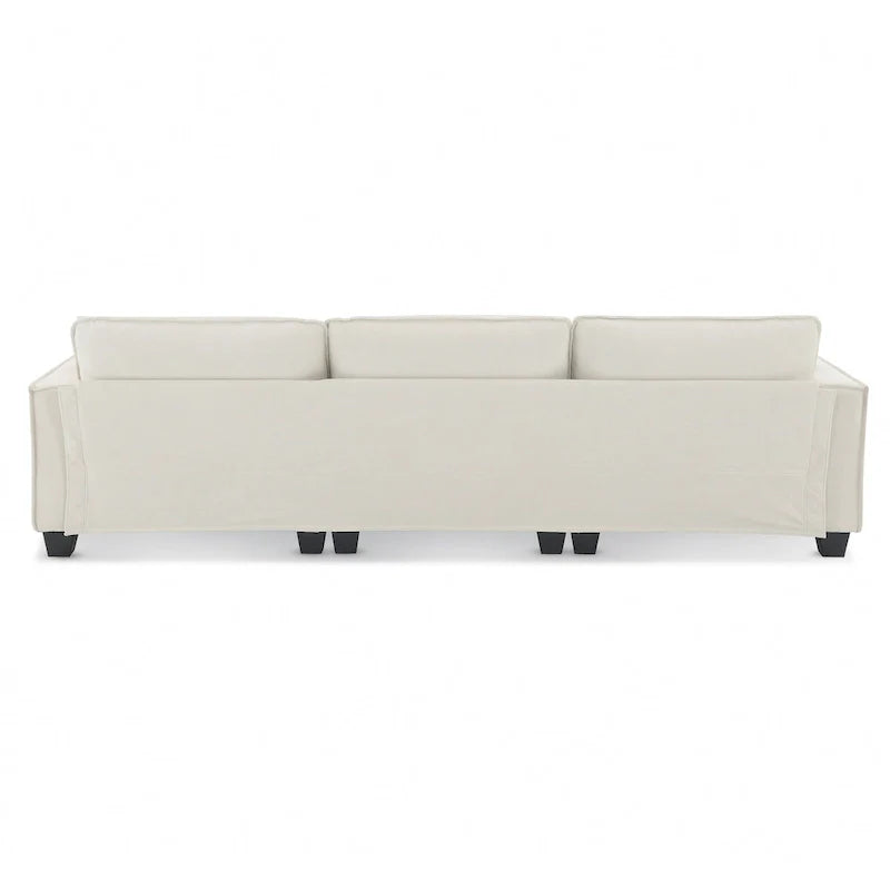 Canapé d'angle convertible en L 4 places avec pouf amovible et coussins assortis, revêtement en velours suédine