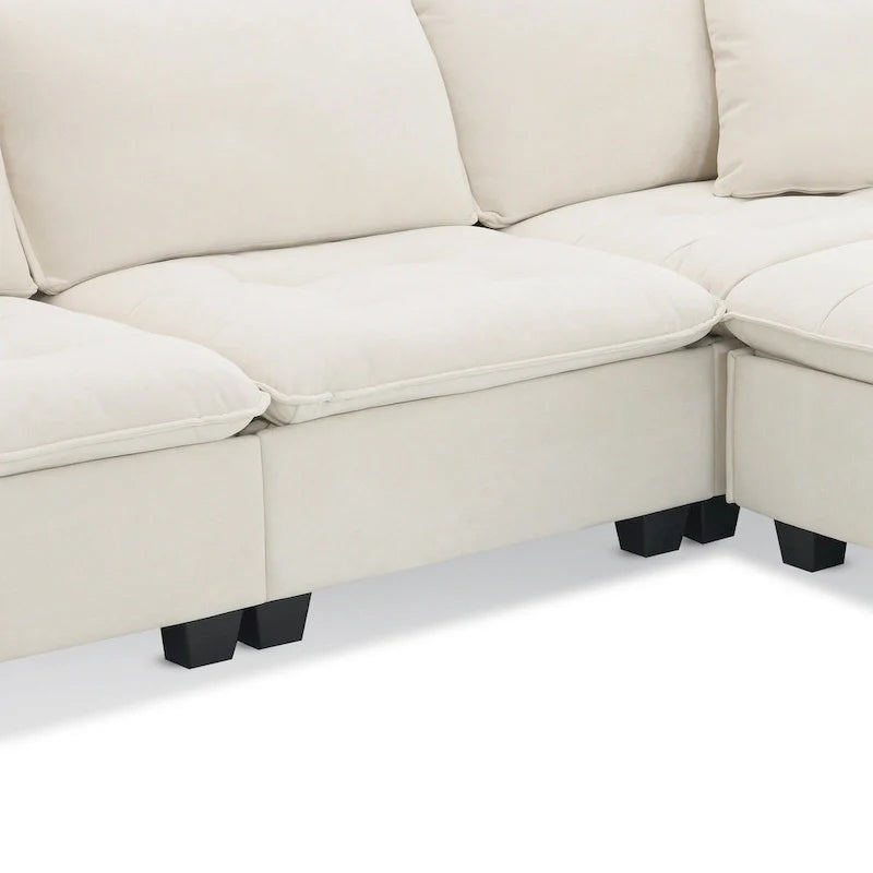Canapé d'angle convertible en L 4 places avec pouf amovible et coussins assortis, revêtement en velours suédine