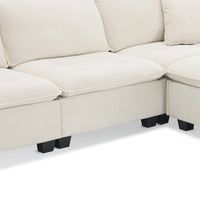 Canapé d'angle convertible en L 4 places avec pouf amovible et coussins assortis, revêtement en velours suédine