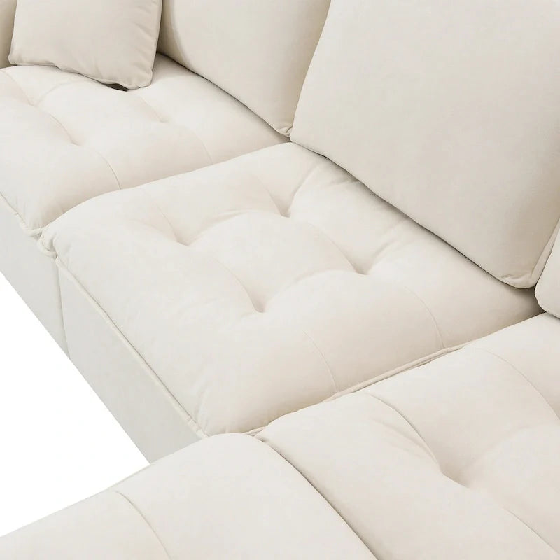 Canapé d'angle convertible en L 4 places avec pouf amovible et coussins assortis, revêtement en velours suédine