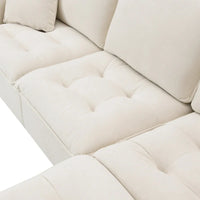Canapé d'angle convertible en L 4 places avec pouf amovible et coussins assortis, revêtement en velours suédine