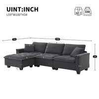 Canapé d'angle convertible en L 4 places avec pouf amovible et coussins assortis, revêtement en velours suédine
