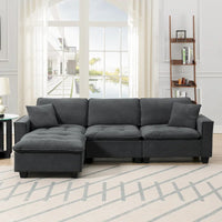 Canapé d'angle convertible en L 4 places avec pouf amovible et coussins assortis, revêtement en velours suédine