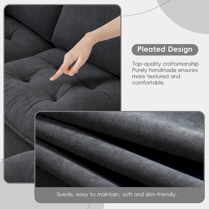 Canapé d'angle convertible en L 4 places avec pouf amovible et coussins assortis, revêtement en velours suédine