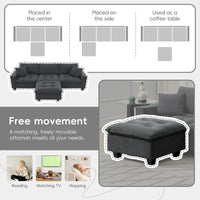 Canapé d'angle convertible en L 4 places avec pouf amovible et coussins assortis, revêtement en velours suédine