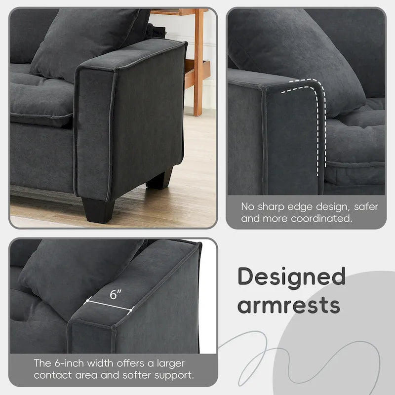 Canapé d'angle convertible en L 4 places avec pouf amovible et coussins assortis, revêtement en velours suédine