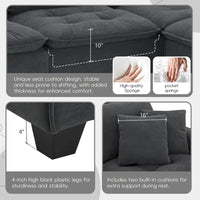 Canapé d'angle convertible en L 4 places avec pouf amovible et coussins assortis, revêtement en velours suédine