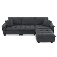 Canapé d'angle convertible en L 4 places avec pouf amovible et coussins assortis, revêtement en velours suédine