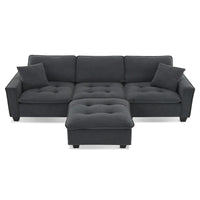 Canapé d'angle convertible en L 4 places avec pouf amovible et coussins assortis, revêtement en velours suédine