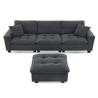 Canapé d'angle convertible en L 4 places avec pouf amovible et coussins assortis, revêtement en velours suédine
