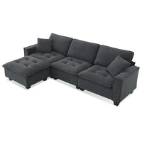 Canapé d'angle convertible en L 4 places avec pouf amovible et coussins assortis, revêtement en velours suédine