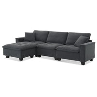 Canapé d'angle convertible en L 4 places avec pouf amovible et coussins assortis, revêtement en velours suédine