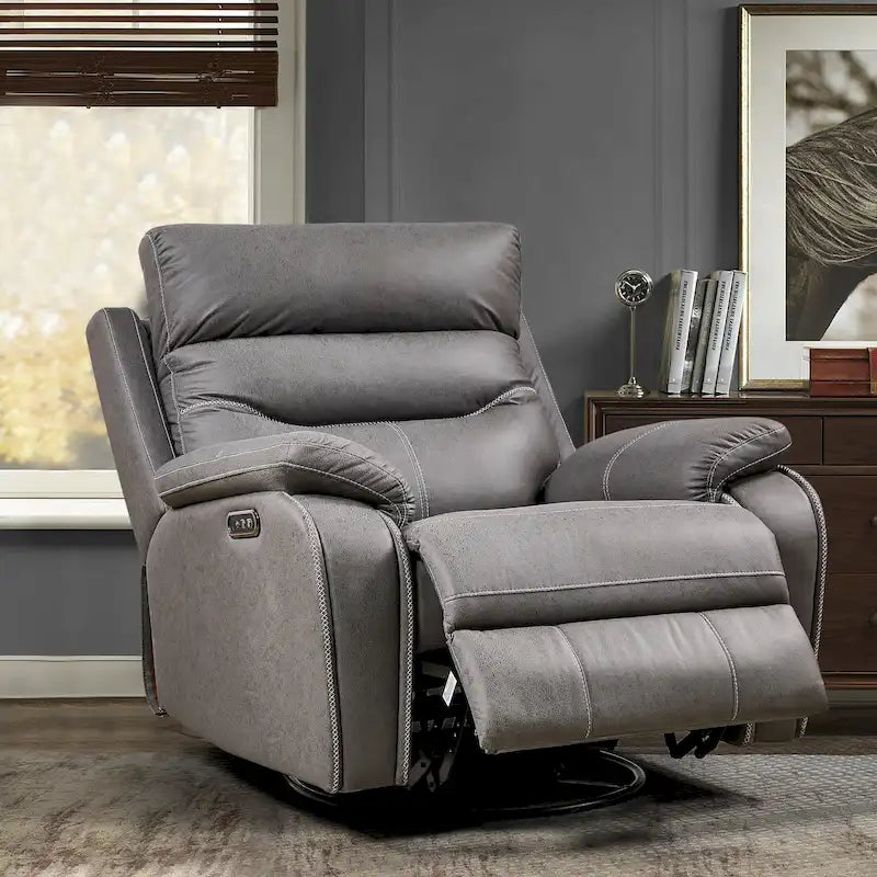 Fauteuil Inclinable Gris à Double Moteur avec Pivot 240°, Fonction Bascule, Connectivité USB et Appui-Tête Réglable