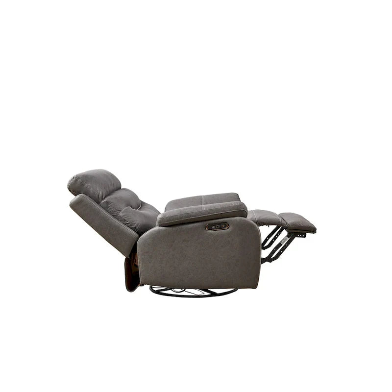 Fauteuil Inclinable Gris à Double Moteur avec Pivot 240°, Fonction Bascule, Connectivité USB et Appui-Tête Réglable