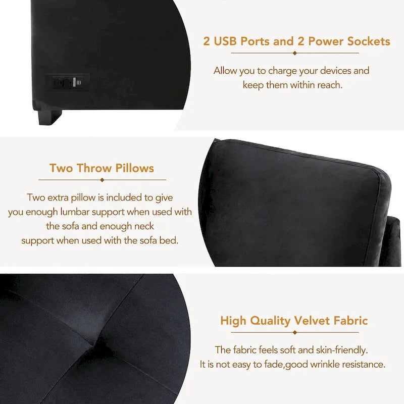 Canapé sectionnel 84.75 en forme de L 5 places avec lit escamotable, ottoman de rangement, rangement d'accoudoir dissimulé & charge USB