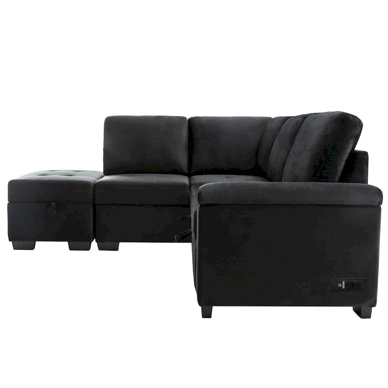 Canapé sectionnel 84.75 en forme de L 5 places avec lit escamotable, ottoman de rangement, rangement d'accoudoir dissimulé & charge USB