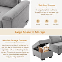 Canapé sectionnel 84.75 en forme de L 5 places avec lit escamotable, ottoman de rangement, rangement d'accoudoir dissimulé & charge USB