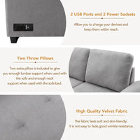 Canapé sectionnel 84.75 en forme de L 5 places avec lit escamotable, ottoman de rangement, rangement d'accoudoir dissimulé & charge USB