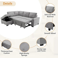 Canapé sectionnel 84.75 en forme de L 5 places avec lit escamotable, ottoman de rangement, rangement d'accoudoir dissimulé & charge USB