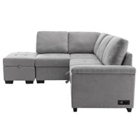 Canapé sectionnel 84.75 en forme de L 5 places avec lit escamotable, ottoman de rangement, rangement d'accoudoir dissimulé & charge USB