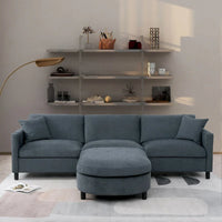 Canapé Sectionnel 4 Places Gris 107.87 pouces à Coussins Amovibles avec Pouf Mobile, Accoudoir de Rangement