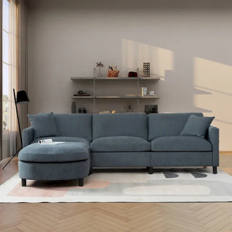 Canapé Sectionnel 4 Places Gris 107.87 pouces à Coussins Amovibles avec Pouf Mobile, Accoudoir de Rangement