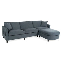 Canapé Sectionnel 4 Places Gris 107.87 pouces à Coussins Amovibles avec Pouf Mobile, Accoudoir de Rangement