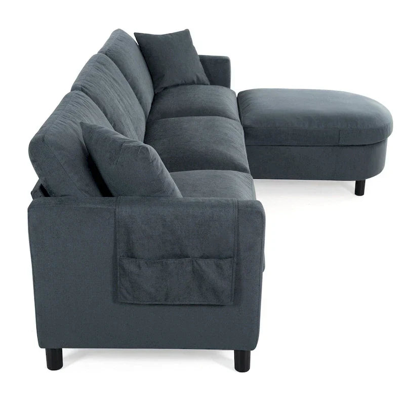 Canapé Sectionnel 4 Places Gris 107.87 pouces à Coussins Amovibles avec Pouf Mobile, Accoudoir de Rangement
