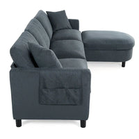 Canapé Sectionnel 4 Places Gris 107.87 pouces à Coussins Amovibles avec Pouf Mobile, Accoudoir de Rangement