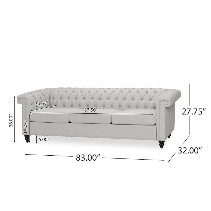 Canapé 3 places Chesterfield avec capitonnage et clous décoratifs