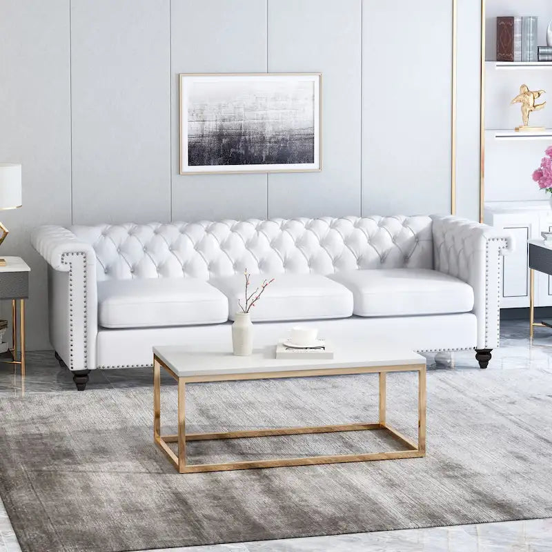 Canapé 3 places Chesterfield avec capitonnage et clous décoratifs