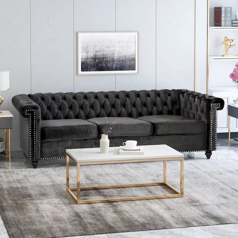 Canapé 3 places Chesterfield avec capitonnage et clous décoratifs