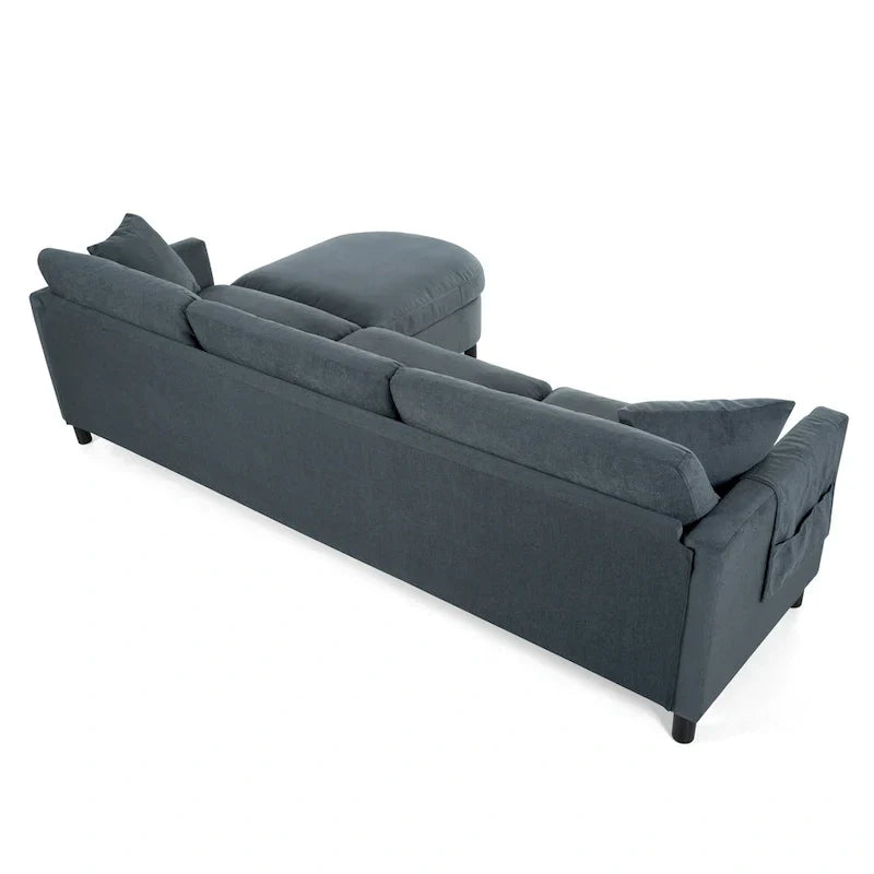 Canapé Sectionnel 4 Places Gris 107.87 pouces avec Coussins Amovibles, Pouf Mobile et Accoudoir de Rangement