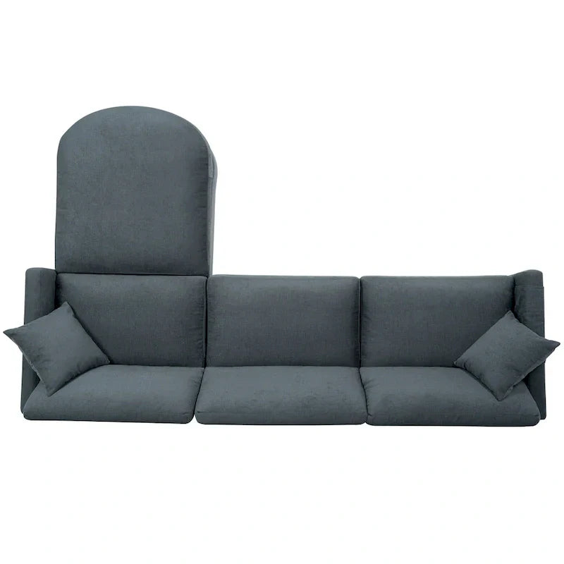 Canapé Sectionnel 4 Places Gris 107.87 pouces avec Coussins Amovibles, Pouf Mobile et Accoudoir de Rangement