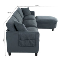 Canapé Sectionnel 4 Places Gris 107.87 pouces avec Coussins Amovibles, Pouf Mobile et Accoudoir de Rangement
