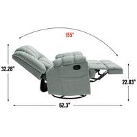 Fauteuil inclinable surdimensionné en tissu vert avec rotation 360°, fonction berçante et commandes manuelles pour un confort maximal