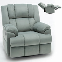 Fauteuil inclinable surdimensionné en tissu vert avec rotation 360°, fonction berçante et commandes manuelles pour un confort maximal