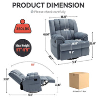 Fauteuil inclinable surdimensionné en tissu vert avec rotation 360°, fonction berçante et commandes manuelles pour un confort maximal