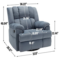 Fauteuil inclinable surdimensionné en tissu vert avec rotation 360°, fonction berçante et commandes manuelles pour un confort maximal