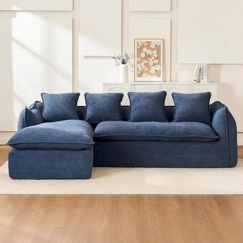 Canapé sectionnel bleu 106.3 surdimensionné en forme de L 3 places avec méridienne, 4 coussins décoratifs et conception modulable élégante
