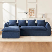 Canapé sectionnel bleu 106.3 surdimensionné en forme de L 3 places avec méridienne, 4 coussins décoratifs et conception modulable élégante