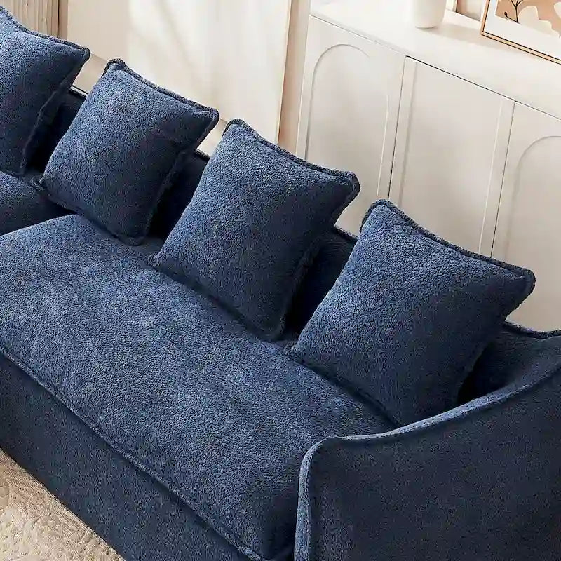 Canapé sectionnel bleu 106.3 surdimensionné en forme de L 3 places avec méridienne, 4 coussins décoratifs et conception modulable élégante