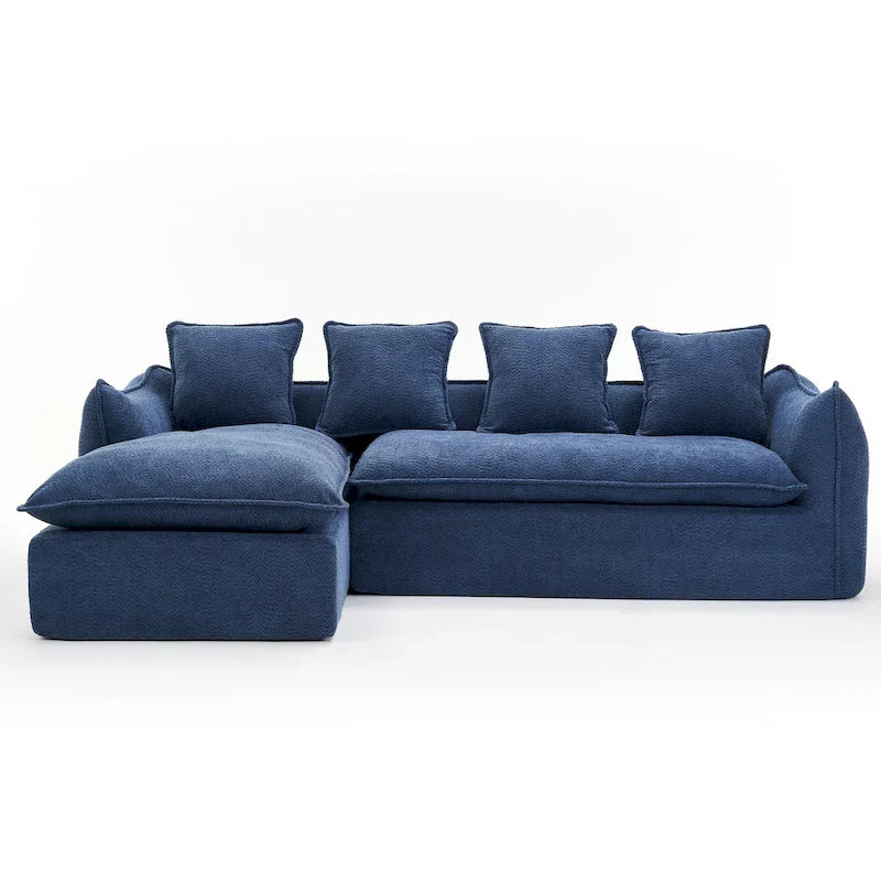 Canapé sectionnel bleu 106.3 surdimensionné en forme de L 3 places avec méridienne, 4 coussins décoratifs et conception modulable élégante