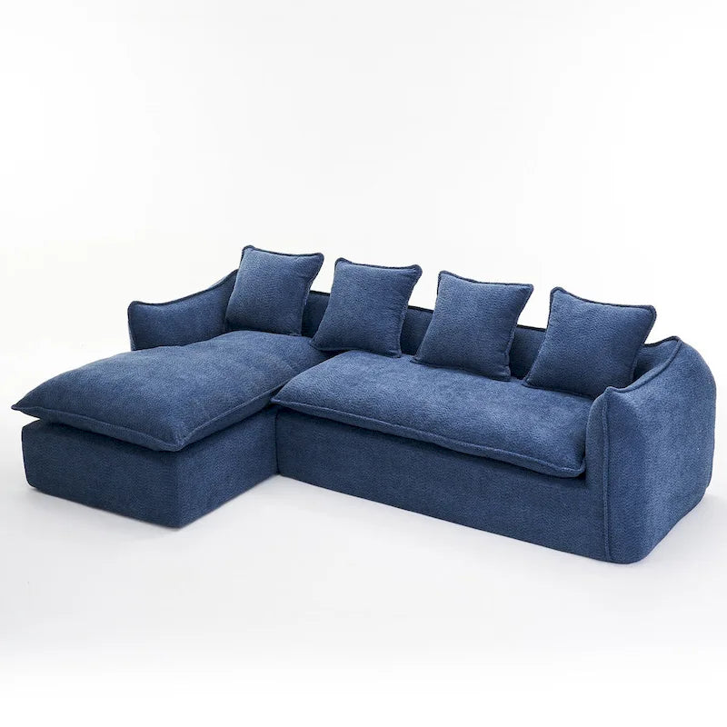 Canapé sectionnel bleu 106.3 surdimensionné en forme de L 3 places avec méridienne, 4 coussins décoratifs et conception modulable élégante