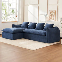 Canapé sectionnel bleu 106.3 surdimensionné en forme de L 3 places avec méridienne, 4 coussins décoratifs et conception modulable élégante