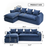 Canapé sectionnel bleu 106.3 surdimensionné en forme de L 3 places avec méridienne, 4 coussins décoratifs et conception modulable élégante