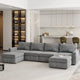Canapé Sectionnel Modulable Gris 6 Places Convertible en Forme de U 115 pouces avec Pouf, Tissu Personnalisable et Accoudoirs Inclinables