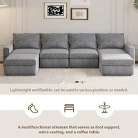 Canapé Sectionnel Modulable Gris 6 Places Convertible en Forme de U 115 pouces avec Pouf, Tissu Personnalisable et Accoudoirs Inclinables